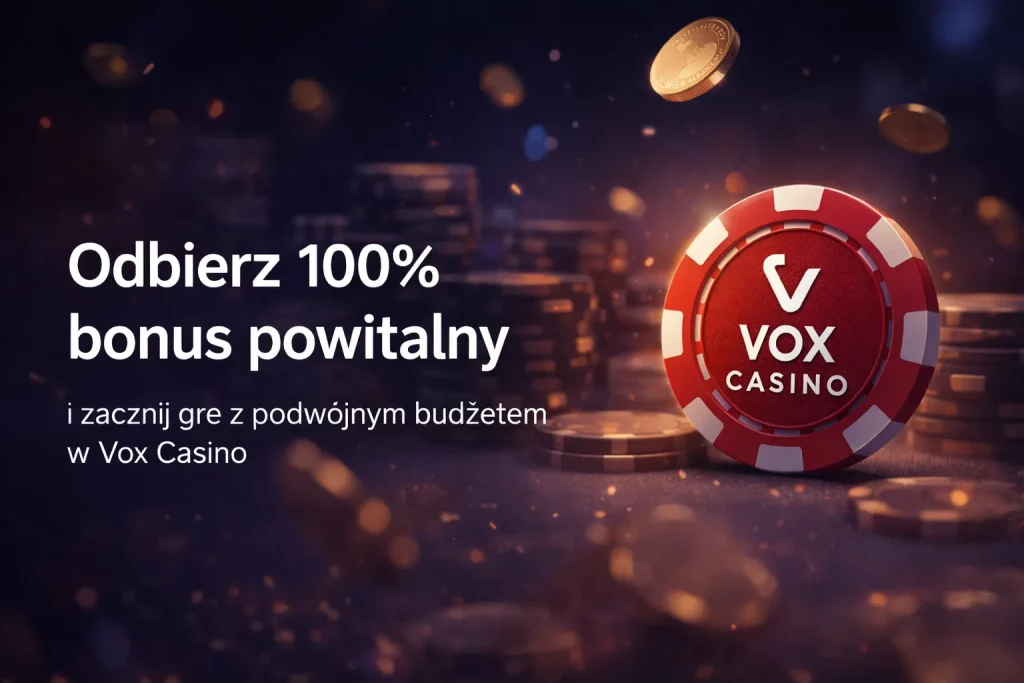 Tablet z interfejsem kasyna online na ekranie, otoczony monetami i żetonami na ciemnym, dynamicznym tle