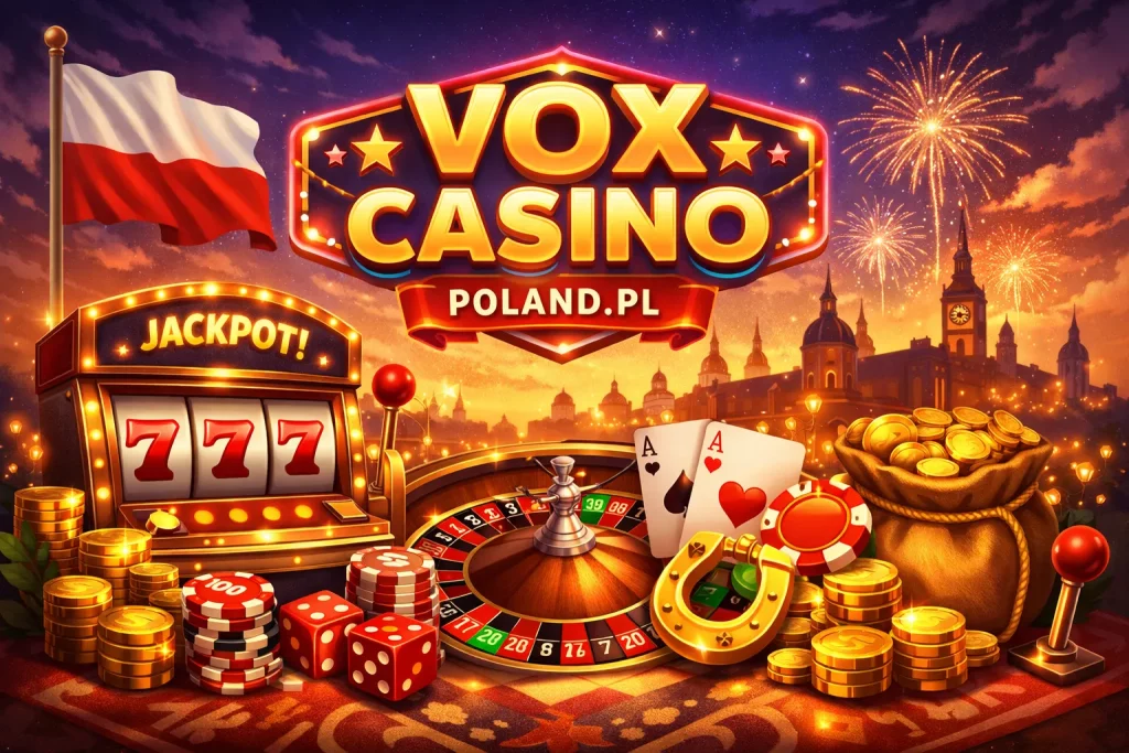 Vox Casino Polska mobile sign up screen with glowing registration form and “Załóż konto” button on a dark neon background.