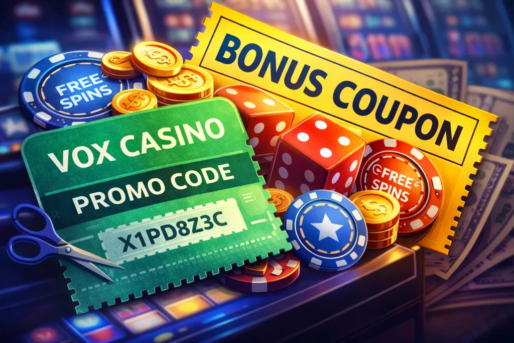 Kupony Vox Casino – kod promocyjny, bonus coupon, free spins oraz żetony kasynowe na tle slotów online